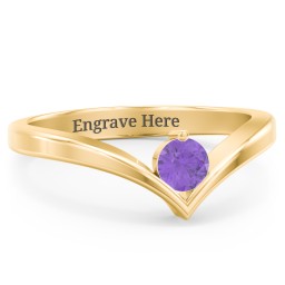 Round Birthstone V-Shape Ring in 18K Gold Plated Silver with Amethyst and Lab Diamond