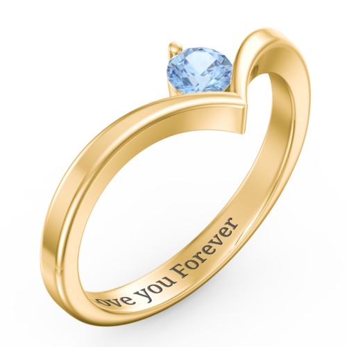 Round Birthstone V-Shape Ring – 18K Gold Plated Silver with Blue Topaz