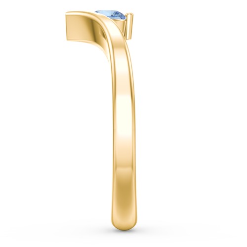 Round Birthstone V-Shape Ring – 18K Gold Plated Silver with Blue Topaz