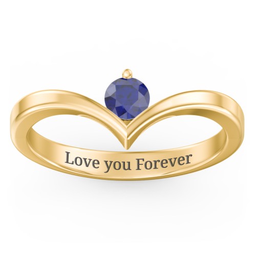 Round Birthstone V-Shape Ring – 18K Gold Plated Silver with Blue Sapphire