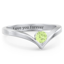 Round Birthstone V-Shape Ring in 925 Sterling Silver with Peridot