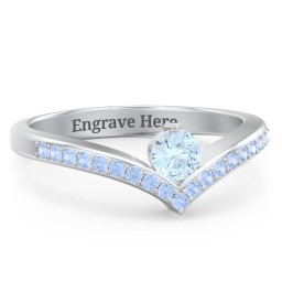 Round Birthstone V-Shape Ring With Accents
