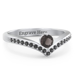 Round Birthstone V-Shape Ring With Accents