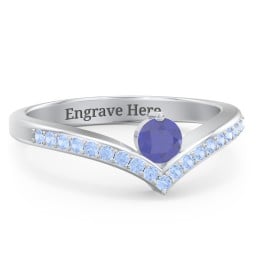 Round Birthstone V-Shape Ring With Accents