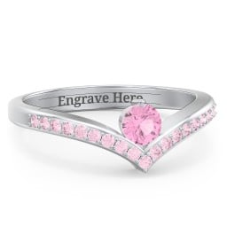 Round Birthstone V-Shape Ring With Accents