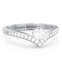 Round Birthstone V-Shape Ring With Accents