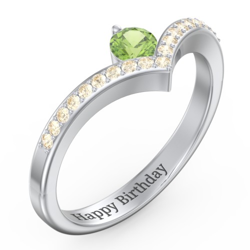 Round Birthstone V-Shape Ring With Accents