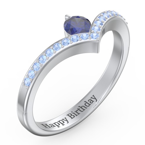 Round Birthstone V-Shape Ring With Accents