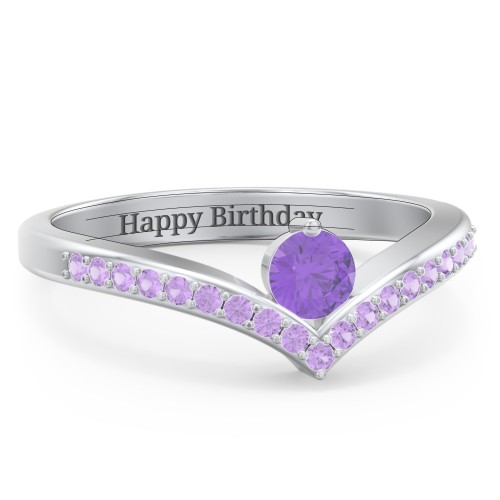 Round Birthstone V-Shape Ring With Accents