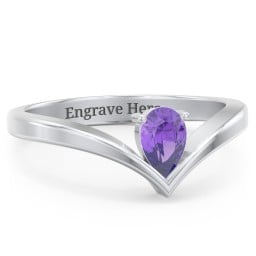 Pear Birthstone V-Shape Ring