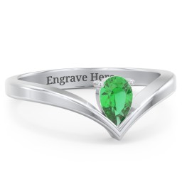 Pear Birthstone V-Shape Ring
