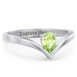 Pear Birthstone V-Shape Ring