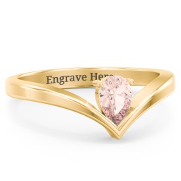 Pear Birthstone V-Shape Ring in 18K Gold Plated Silver with Morganite