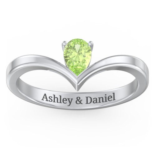Pear Birthstone V-Shape Ring