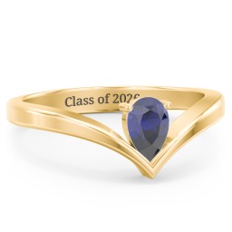 Pear Birthstone V-Shape Ring in 18K Gold Plated Silver with Blue Sapphire