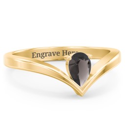 Pear Birthstone V-Shape Ring in 18K Gold Plated Silver with Smokey Quartz