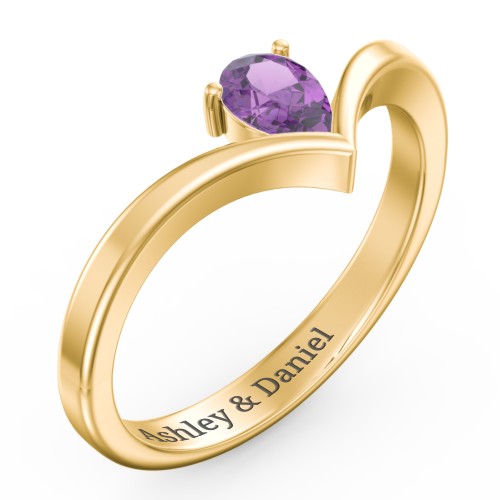 Pear Birthstone V-Shape Ring – 18K Gold Plated Silver with Amethyst