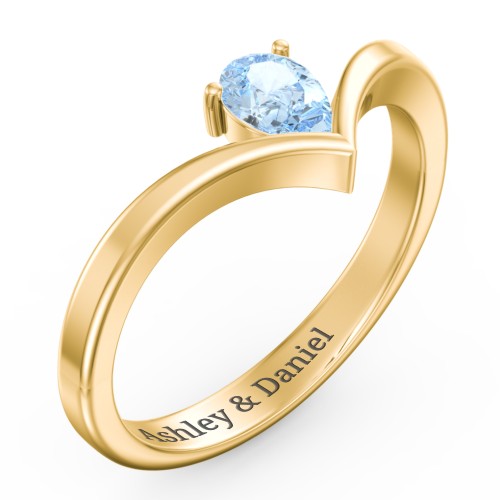 Pear Birthstone V-Shape Ring – 18K Gold Plated Silver with Aquamarine
