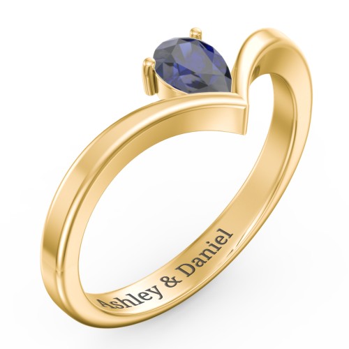 Pear Birthstone V-Shape Ring – 18K Gold Plated Silver with Blue Sapphire