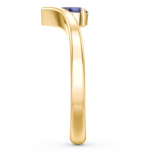 Pear Birthstone V-Shape Ring – 18K Gold Plated Silver with Blue Sapphire