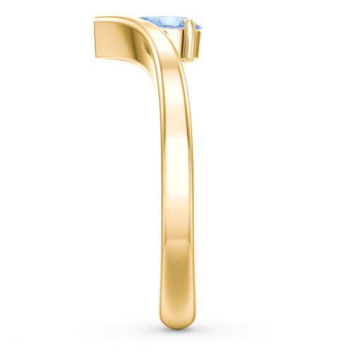 Pear Birthstone V-Shape Ring – 18K Gold Plated Silver with Blue Topaz