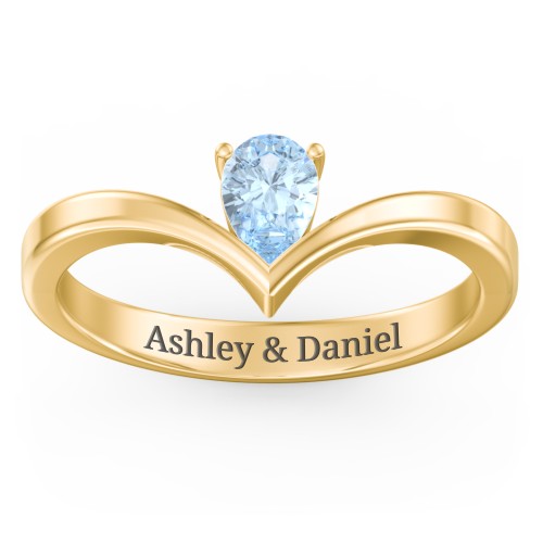 Pear Birthstone V-Shape Ring – 18K Gold Plated Silver with Aquamarine