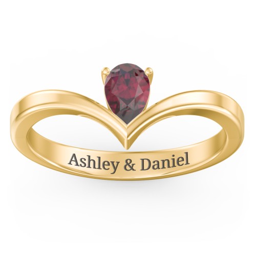 Pear Birthstone V-Shape Ring – 18K Gold Plated Silver with Ruby