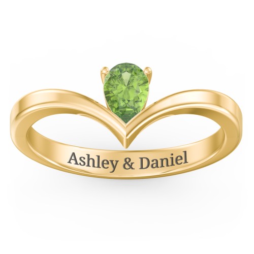 Pear Birthstone V-Shape Ring – 18K Gold Plated Silver with Peridot