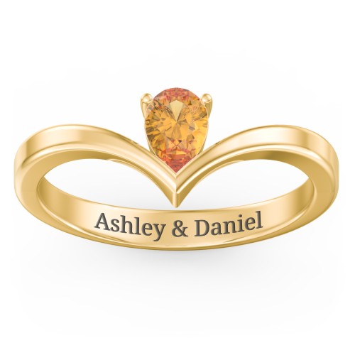 Pear Birthstone V-Shape Ring – 18K Gold Plated Silver with Citrine
