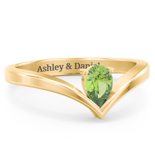 Pear Birthstone V-Shape Ring – 18K Gold Plated Silver with Peridot