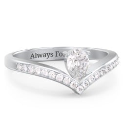 Pear Birthstone V-Shape Ring With Accents