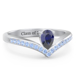 Pear Birthstone V-Shape Ring With Accents