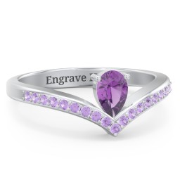 Pear Birthstone V-Shape Ring With Accents