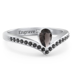 Pear Birthstone V-Shape Ring With Accents
