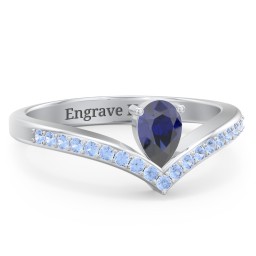 Pear Birthstone V-Shape Ring With Accents