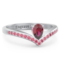 Pear Birthstone V-Shape Ring With Accents