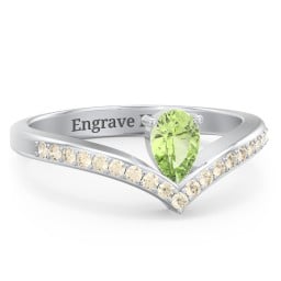 Pear Birthstone V-Shape Ring With Accents