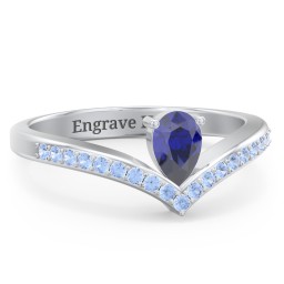 Pear Birthstone V-Shape Ring With Accents