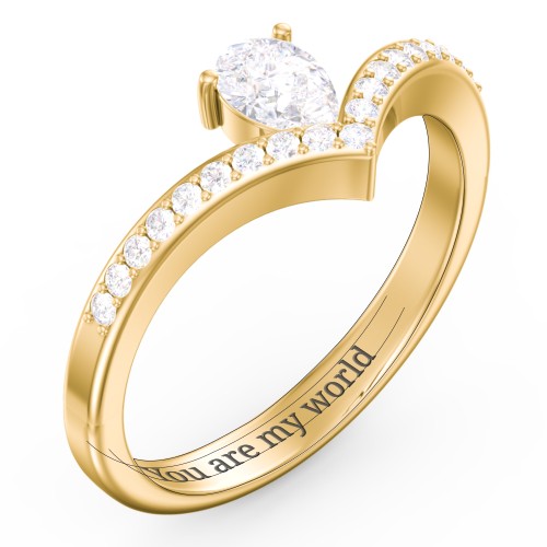Pear Birthstone V-Shape Ring With Accents