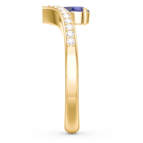 Pear Birthstone V-Shape Ring With Accents – 18K Gold Plated Silver with Blue Sapphire and White Premium Zirconia