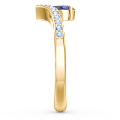 Pear Birthstone V-Shape Ring With Accents – 18K Gold Plated Silver with Blue Sapphire and Fancy Blue Premium Zirconia