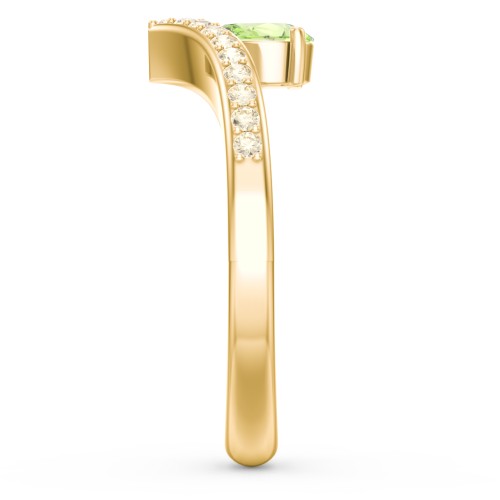 Pear Birthstone V-Shape Ring With Accents – 18K Gold Plated Silver with Peridot and Fancy Yellow Premium Zirconia