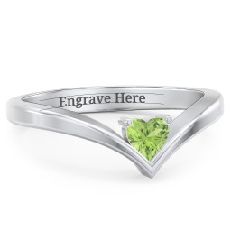Heart Birthstone V-Shape Ring