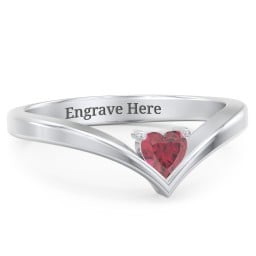 Heart Birthstone V-Shape Ring