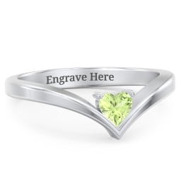 Heart Birthstone V-Shape Ring