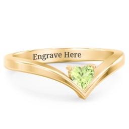 Heart Birthstone V-Shape Ring in 18K Gold Plated Silver with Peridot