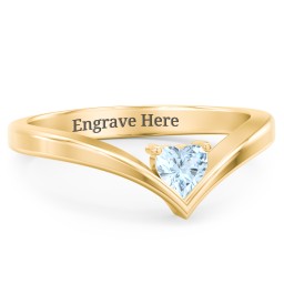 Heart Birthstone V-Shape Ring in 18K Gold Plated Silver with Aquamarine