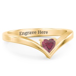 Heart Birthstone V-Shape Ring in 18K Gold Plated Silver with Ruby