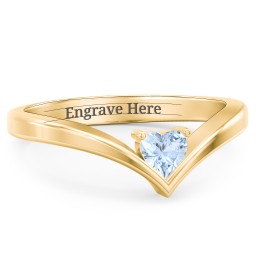 Heart Birthstone V-Shape Ring in 18K Gold Plated Silver with Aquamarine