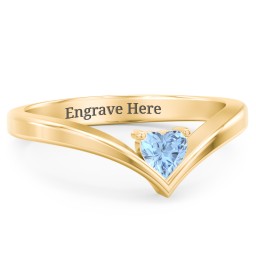 Heart Birthstone V-Shape Ring in 18K Gold Plated Silver with Blue Topaz